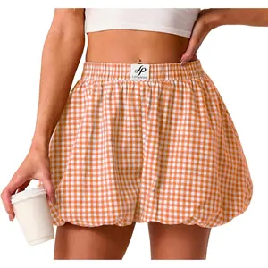 Lepunuo Bubble Boxer Shorts for Women Summer Gingham Pajamas Plaid Shorts Y2K Beach Vacation Bottoms