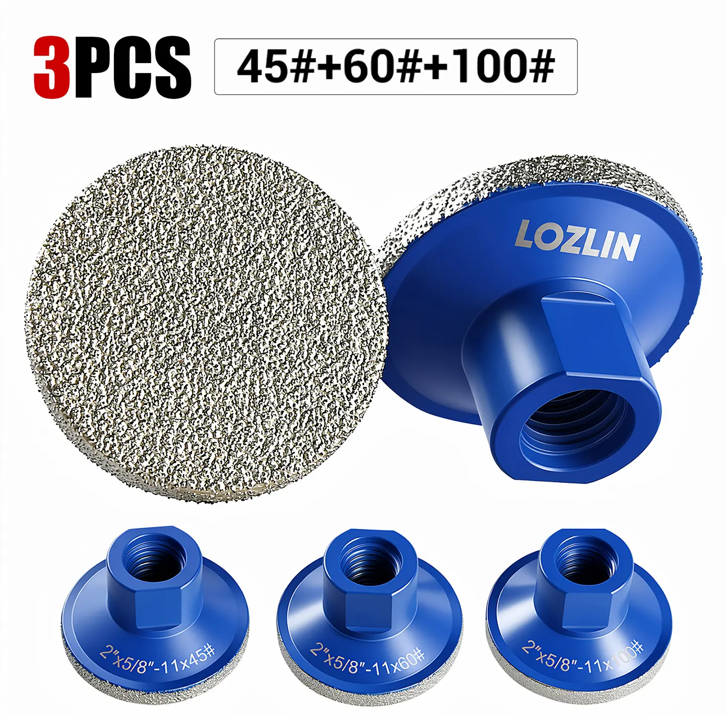 LOZLIN 2" Diamond Flat Grinding Wheel, 5/8"-11 Thread Stone Trimming Disc for Quartz, Granite, Marble and Ceramic Tile, Countertop Seam Leveling and Edge Shaping, Fits Angle Grinders