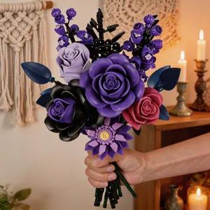 Elegant Artificial Flowers, Plant Series Building Block Set, Suitable for Home Decoration, Ideal Choice for Valentine’s Day