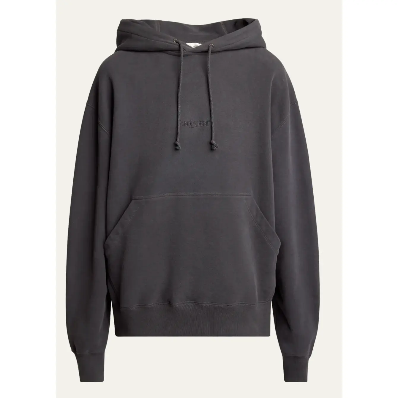 Saint Laurent Men's Fleece Tonal Logo Hoodie Charcoal Grey Size Medium