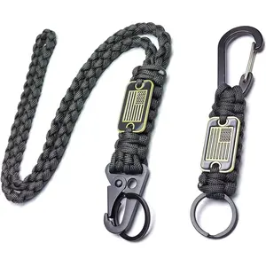 Paracord Lanyard Keychain with USA Flag,Parachute Rope Necklace Keychains for Outdoor Activities,Keys,Whistle