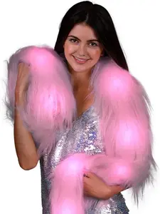Pink Glam Light Up LED Faux Fur Boa 80" Long Cozy Faux Fur with 3 Light Functions Flash Blink Steady Light Perfect for Weddings Festivals Halloween Costume Parties Cosplay Events