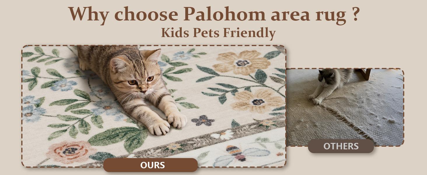 palohom Washable Rugs for Living Room Non Slip Low Pile Non Shedding Lightweight Soft Faux Wool Carpet Floral Area Rug for Bedroom Kitchen Dining Room Under Table Rug Runners for Hallway Entryway Farmhouse Stain Resistant Easy Care Indoor Home Decor