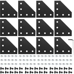 12 Set 2020 Corner Bracket Joint Plate L Shape 5 Hole Aluminum Extrusion Connector with 60Pcs T-Nuts, 60Pcs Screws and 1Pcs Wrench for 20 x 20mm Series Aluminum Extrusion Profile, Black