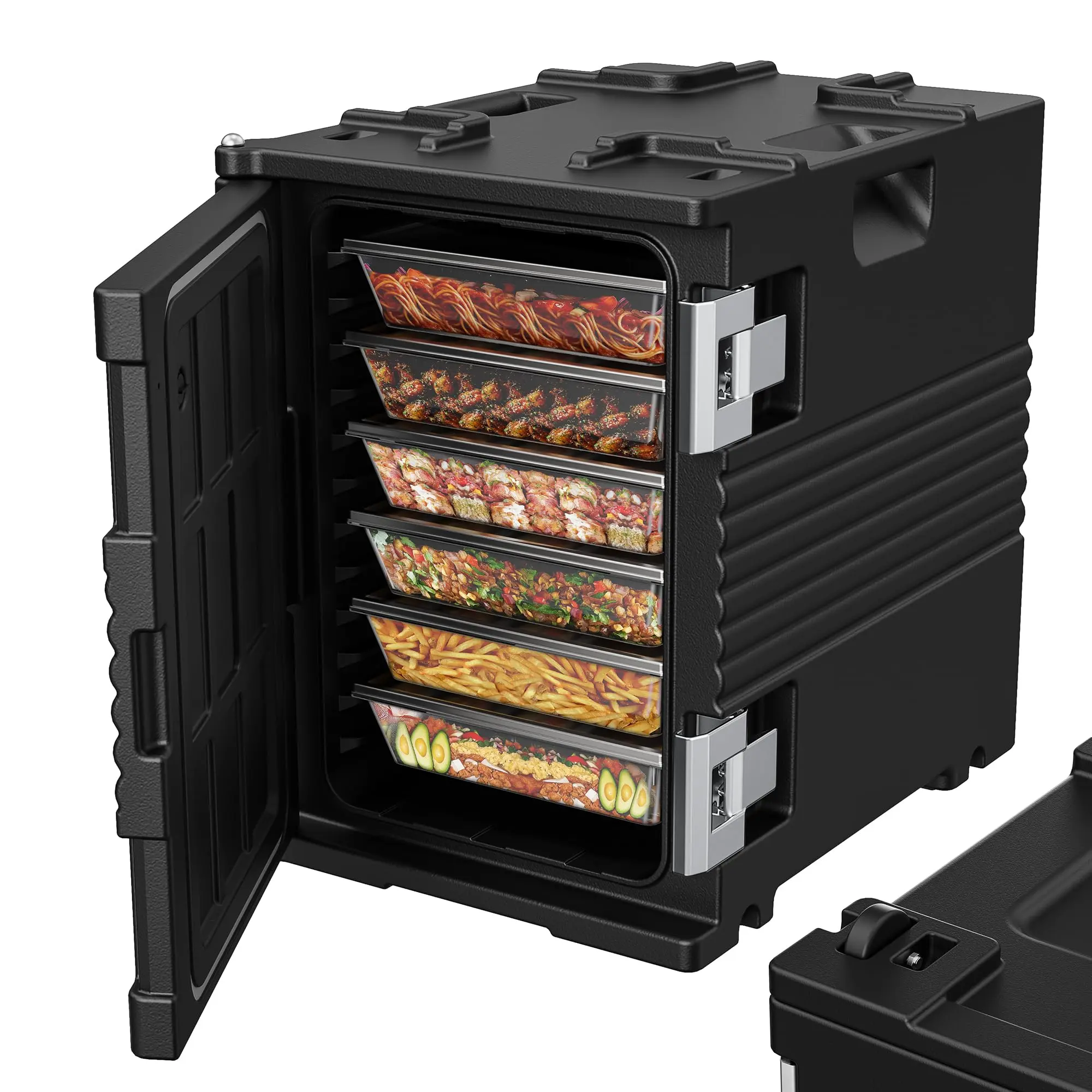 【Back To School】CAMMOO 95Qt Non-Electrical Food Warmer with Wheels, 304 Stainless Steel Latch, Catering Food Warmers for Parties LLDPE Insulated Food Carrier for 6 Full-Size Pans(NOT Included), Hot Boxes for Catering campingessentials