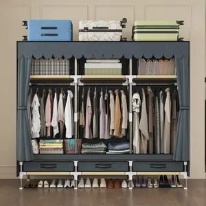 Portable Closet for Hanging Clothes Wide Large Sturdy Freestanding Organizer with Drawers Dust-Proof Fabric Cover Sliding Doors Metal Frame clothing storage Closet Organizer apartment living room dressers for bedroom furniture set Modern Armoire Wardrobe