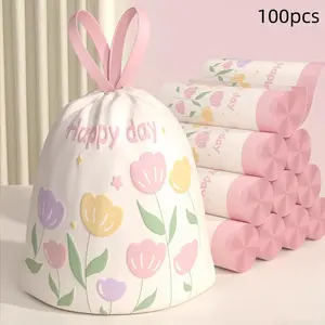 100 Pack Lavender Scented Thick Large Drawstring Trash Bags, Sturdy Trash Bags, High Density Pe, Multi-Purpose Disposable Storage Bags for Kitchen Bathroom Bedroom Living Room, Durable Trash Bag