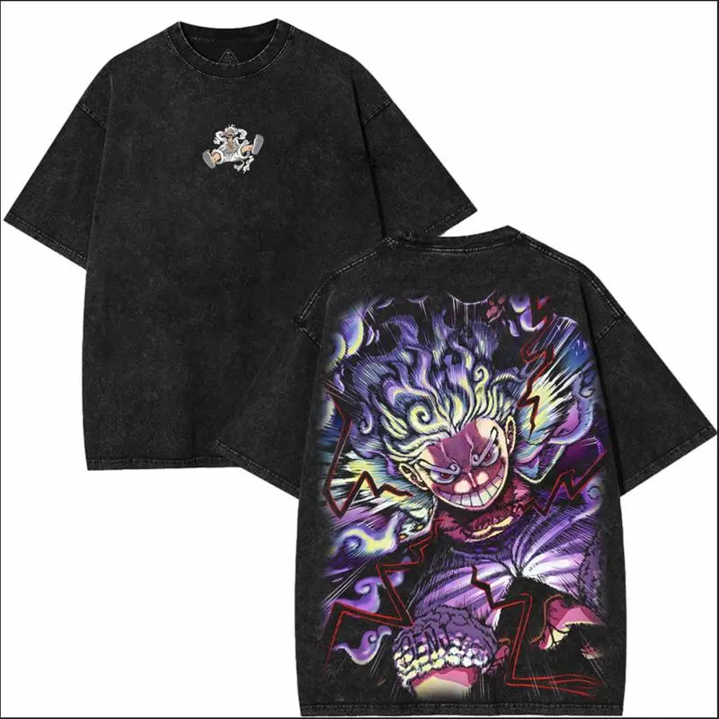 Lufi JoiBoy One Pice RetroVintage Unisex Anime Manga Acid Washed Lightweight Cotton Tshirt Gift For Anime Fan Tees Vintage Shirts T-shirt