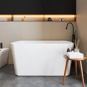 49" Acrylic Free Standing Bathtub - Japanese Square Soaking Tub with Seat, Toe-Tap Drain, Slotted Overflow - CUPC Certified Glossy White Standalone Tub for Bathroom