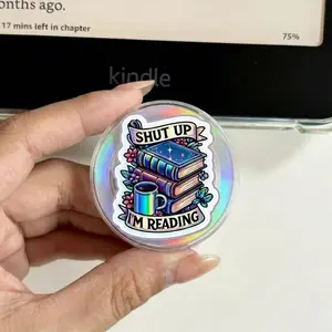 Shut Up I'm Reading Phone Grip – Sassy Quote Holder, Colorful Book Stack Acrylic Stand for Kindle, Funny Introvert Gift for Bookworms.