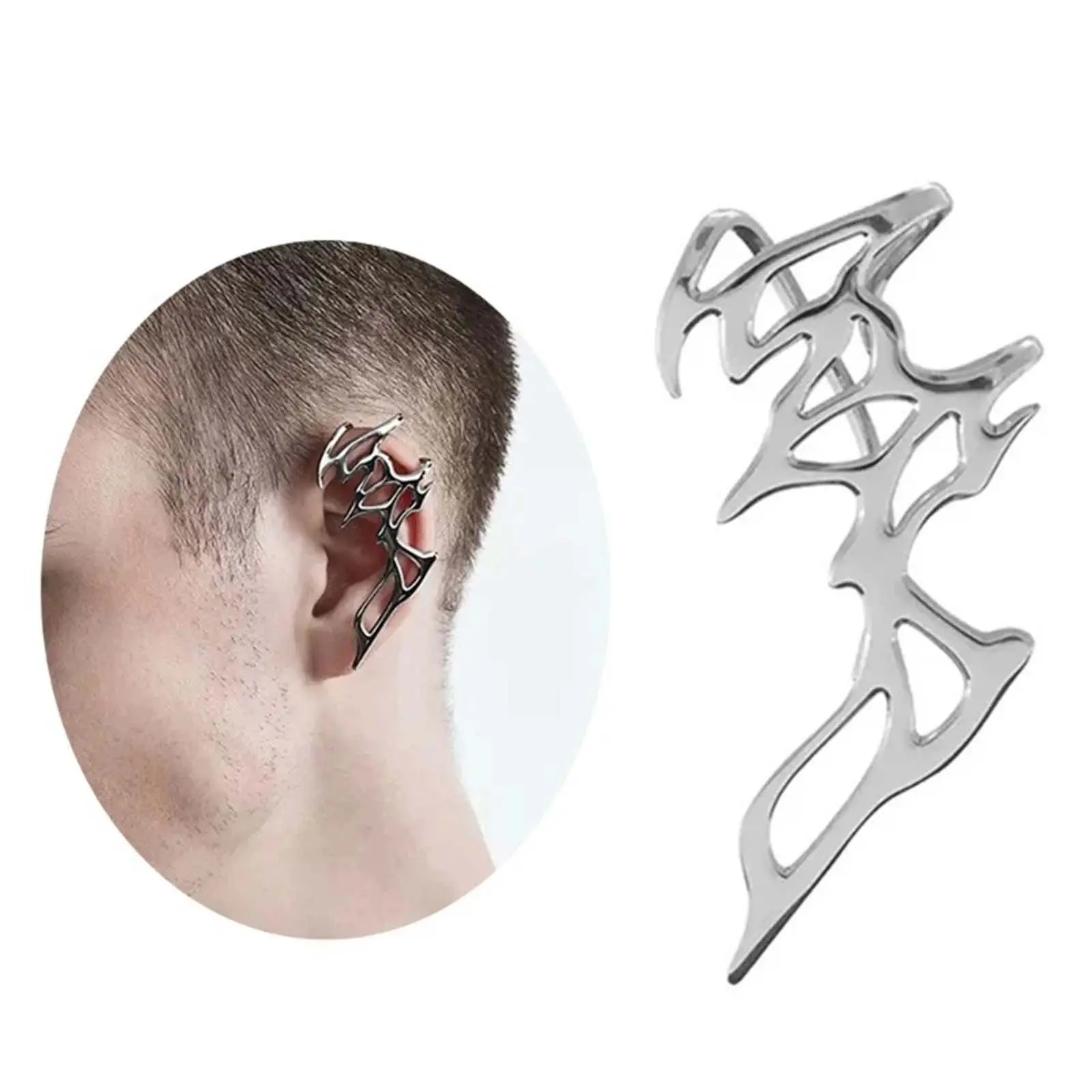 Cyberpunk Mechanical Ear Clip Set, Asymmetrical Non-Piercing Cuffs with an Industrial Edge and Artificial Gemstone, Mechanical Abstract, Metal, Ear Cuff, Statement Earrings, Earrings Jewelry, One Size