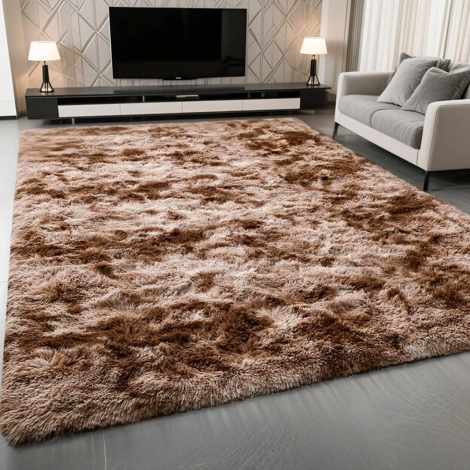 Boho Fluffy Rug - Long Hair Tie Dye Regional Design Carpet, Soft Texture, Easy Cleaning, Versatile for Living Room, Holiday Festive Use, All-Season Household Textile for Room Decor & House Decor