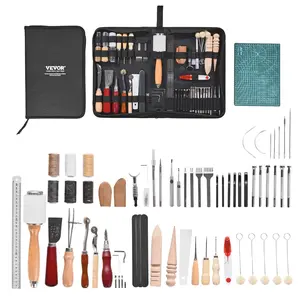 【Summervibes】VEVOR Leather Working Tools Kit, 59 PCS Leather Craft Tools with Portable Canvas Storage Bag, Engraving Punching Sewing Stamping Sanding Tools, Ideal for Beginners DIY Enthusiasts and Professionals