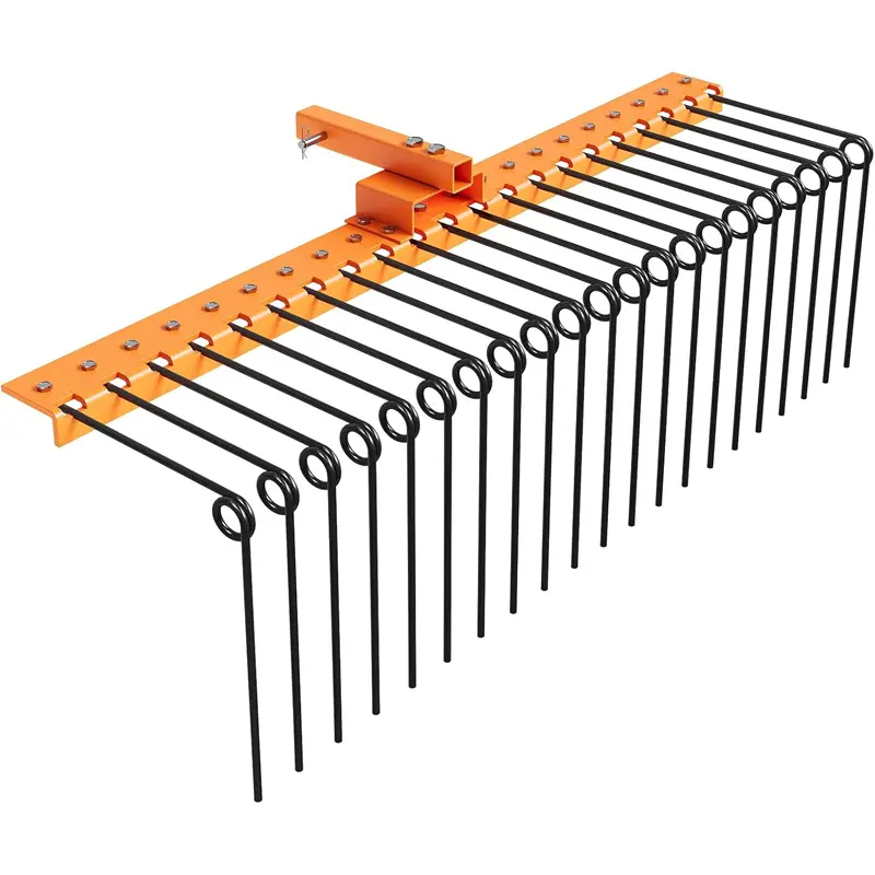 Tow Behind Landscape Rake,60" Tow Dethatcher with 21 Steel Coil Tines, Lawn Dethatcher Rake Attaches to 48" or 60" Toolbars and 3-Point Suspension Systems, for Leaves, Pine Needles, and Grass, Orange