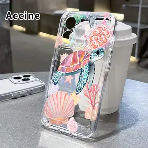 Sea Turtle Coral Shell Case for iPhone 16 15 14 Pro Max 13 12 11 XR XS Plus Anti-Yellowing Shockproof Lightweight Transparent soft Cover