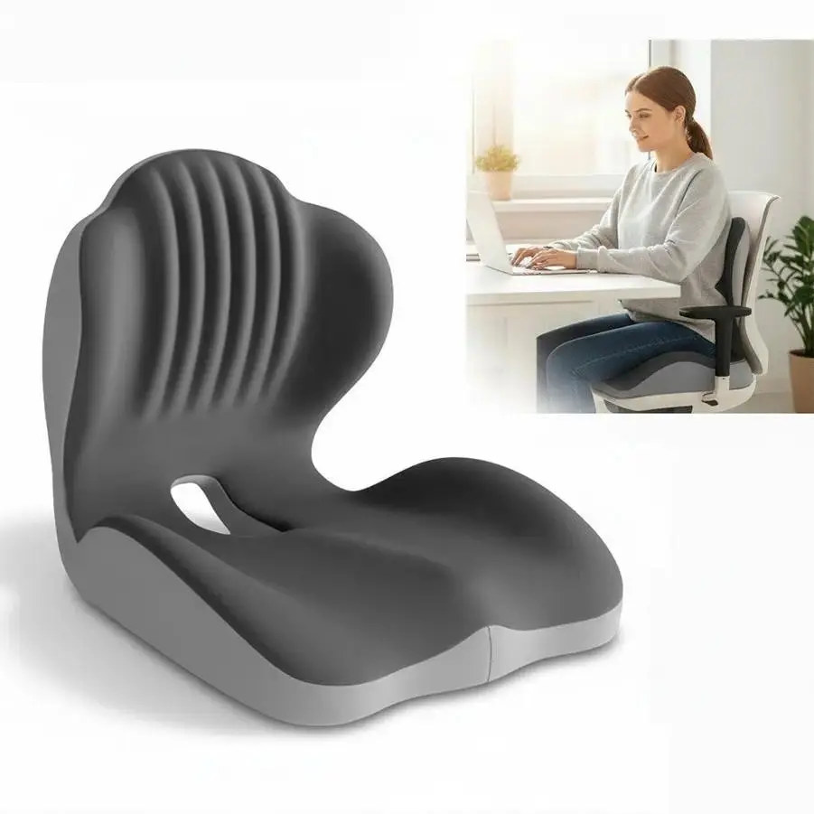 Ergonomic Memory Foam Seat Cushion with Extended Back Support, Long-Lasting Comfort for Office Chairs, Car Seats, Home Use, Soft Seat