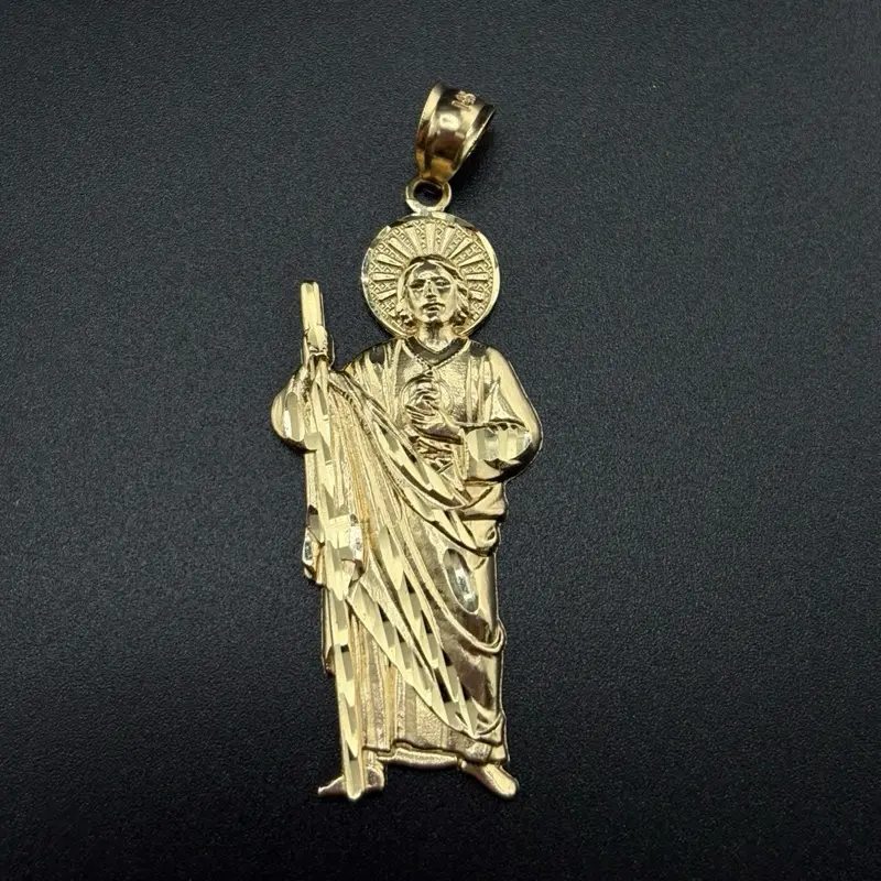 14k Gold San Judas Pendant, Dainty Religious Jewelry for Men and Women