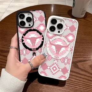 Premium Magnetic Phone Cases for iPhone11/12/13/14/15/16//17/Air/promax/Plus Western Pink Cowboy Bull Head Geometry y2k cased MagSafe Ready, Anti-Fall, Springtok and Ultra-Thin Design| Perfect for Everyday Use Protector Screen Protector Aesthetic Cover