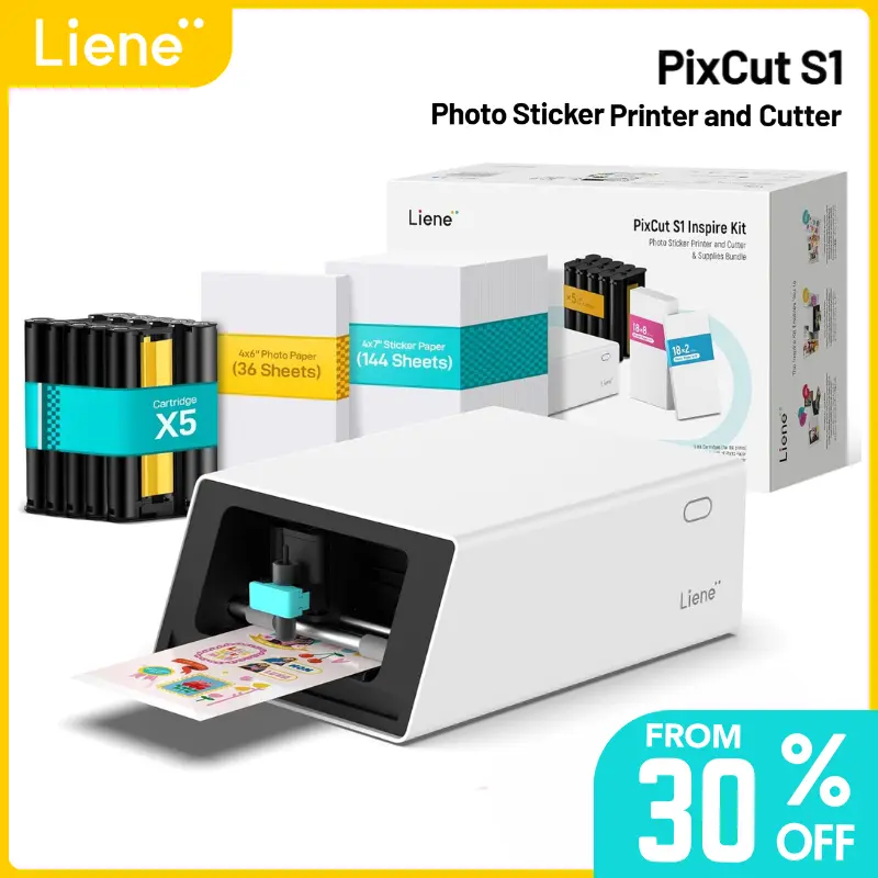 Liene PixCut S1 Color Sticker Printer & Cutting Machine - All-in-One Sticker Maker for DIY Crafts, Custom Labels & Gifts, Thermal Dye-Sublimation   Photo Printer, 300 DPI, Precise AI Auto-Cutting, AI Design App Support, TikTokShopSummerSale
