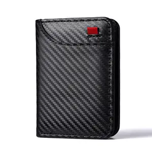 Men's Carbon Fiber Pattern Wallet Vertical Style Business Dollar Clip Card Case Large Capacity Kawaii Ballet Bag