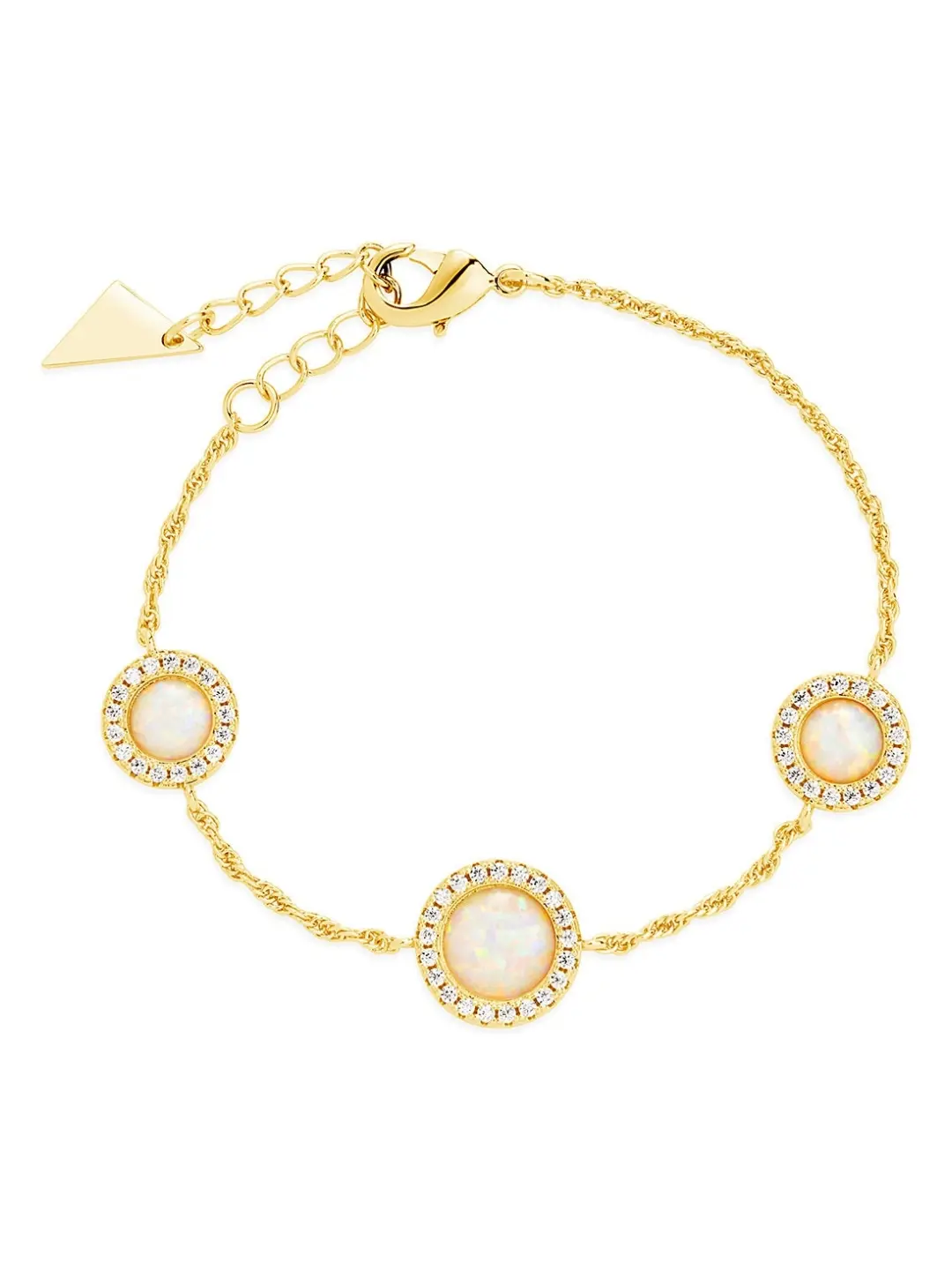 Sterling Forever Oasis Dainty Created Opal Station Bracelet for Women, 14kt Gold Plated with CZ Accents, Adjustable, Exquisite Bracelet, Gold Bracelet Jewelry