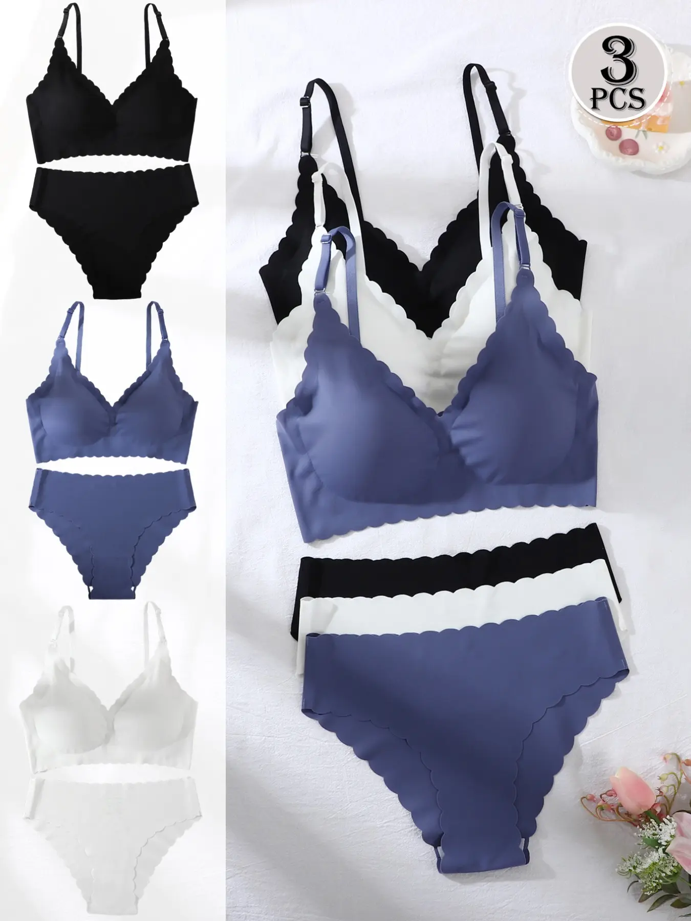 2/3 Set Women Elegant Lace Wireless Bra And Panty Set Silky Touch Seamless Everyday Lingerie Set Underwear Sets Medium