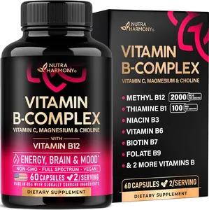 Vitamin B Complex Capsules for Men & Women - 11-in-1 B-Complex: B1, B2, B3, B5, B6, B7, B8, B9, B12 with Vitamin C, Choline, Inositol - Made in USA - Vegan, Non-GMO