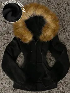 Women's Fuzzy Hooded Sweatshirt, Plush Loose Fit, Warm and Comfortable, Casual Home Wear, Commute and Date, Winter Fashion Inspiration