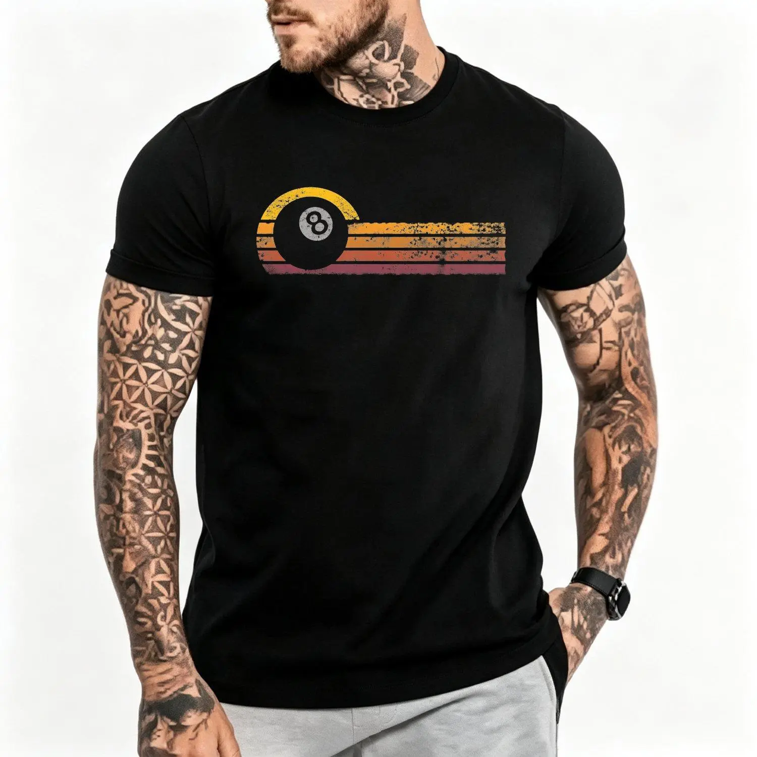 Men Short Sleeves Sport T Shirt Vintage 8 Ball Billiards Graphic with Cue Stick Design Neck Short Sleeve for Pool Parties Ideal Gift for Billiards Fan, Graphic T Shirts, Good Graphic Tees