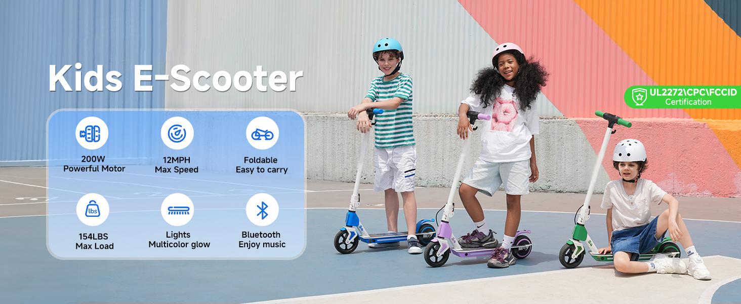 【Children's Gift】Foldable Kids Electric Scooter (Ages 6 - 14): 150W-200W Motor, 3 - Speeds (5/8/12 Mph), Dual Brake, LED Display, Colorful Lights, UL 2272 Certified, 5 - inch Flash Tire, 154lb Max Load, 18V2.6Ah - for Kids 【Children's Gift】Foldable Kids Electric Scooter (Ages 6 - 14): 150W-200W Motor, 3 - Speeds (5/8/12 Mph), Dual Brake, LED Display, Colorful Lights, UL 2272 Certified, 5 - inch Flash Tire, 154lb Max Load, 18V2.6Ah - for Kids