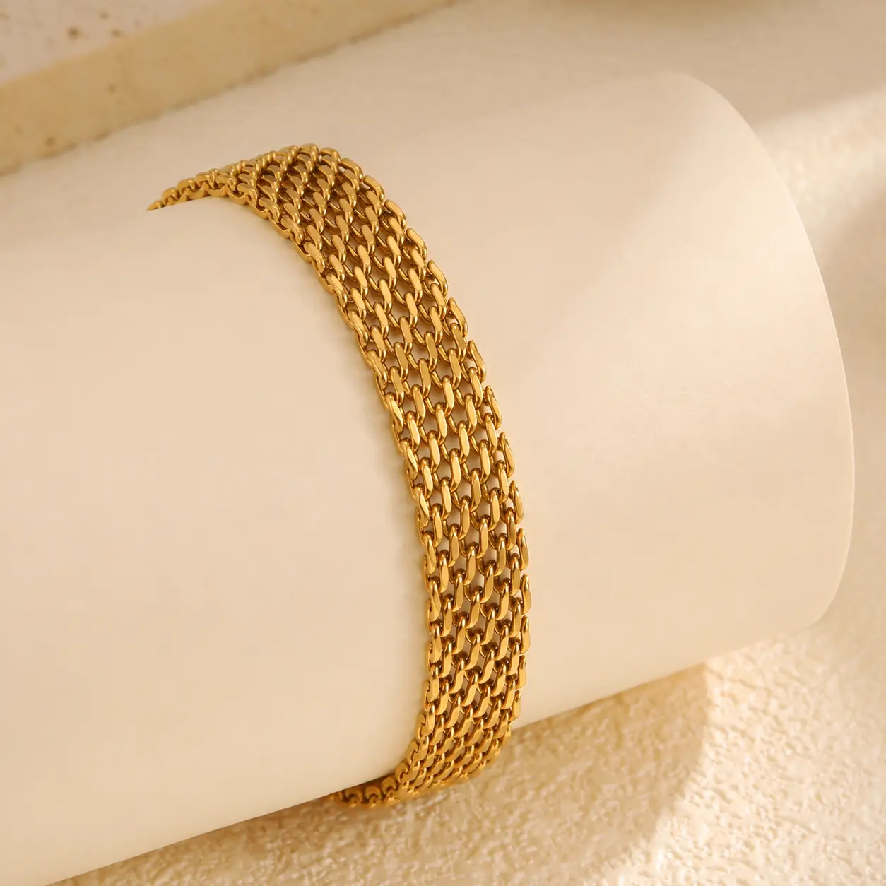 Waterproof Chunky Chain Bracelet for Women - 14K Gold Plated Trendy Adjustable Chain Bracelet - Lightweight Stainless Steel Jewelry | Gold Bracelet for Women, Mesh Bracelet Weaving Bracelet with Lobster Clasp, Elegant Fashion Jewelry Gift for Her