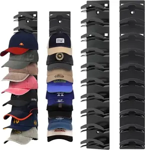 2-Pack Hat Organizer for Baseball Caps – Holds 20 Hats, One Hat Per Tier for Easy Access, Wide Bracket Design Keeps Cap Shape, Strong Adhesive or Screw Mount Hat Rack for Wall, Door & Closet (Black)