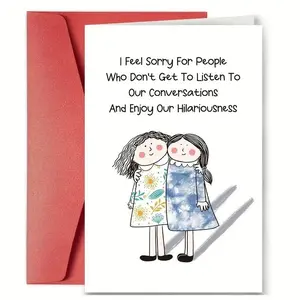 Cartoon Pattern Greeting Card with Envelope, 1 Count Positive Message Card, Funny Friendship Card, Birthday Card for Sister & Friend, Gift for Friend