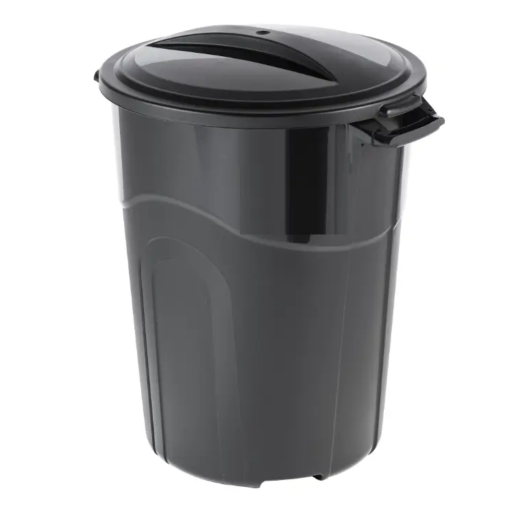 Heavy Duty Plastic Garbage Can 32 Gallon with Included Lid, Black, Indoor/Outdoor Use