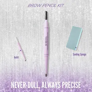 SUREZIA Feather Edge Brow Pencil 3-in-1 Kit (Pencil + Refill + Sanding Sponge) Dual-Effect Tip for Two Looks Stays Sharp