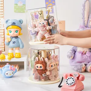 UFORU Clear Dustproof Rotating Display Box for Keychain Watch Jewelry Home Organizer Living Room Bedroom Study Room No Battery Required Case blind  box  display Fitting