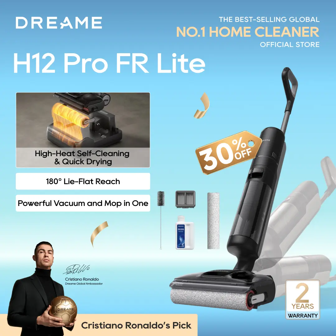DREAME H12 Pro FlexReach Lite Vacuum Mop, Wet Dry Vacuum Cleaner, 0 Tangle Cordless Vacuum Mop All-in-One for Hard Floors, 180° Lie-Flat Floor Cleaner Machine with 194°F Hot Self-Cleaning