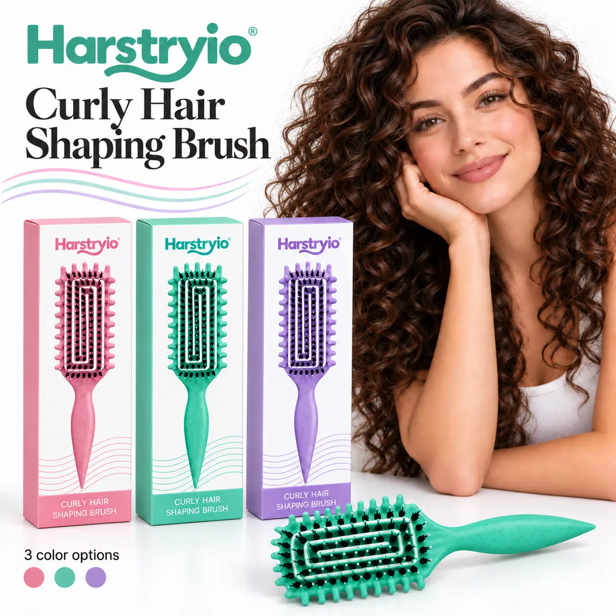 Harstryio Curly Hair Shaping Brush, Curl Defining Detangling Styling Brush for Natural Curly Hair, Holiday Christmas Gift Hair Brush for Women pick comb type wave style simple design