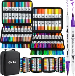 Ohuhu Maui 160-color Brush Pens Dual Brush Fine Tip Drawing Pens Water-Based Coloring Markers for Calligraphy Bullet Journal with Carrying Case -Maui