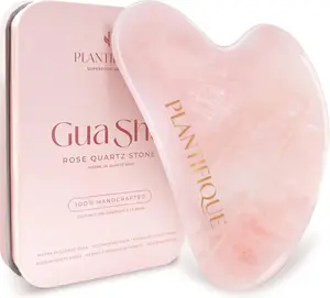 PLANTIFIQUE Rose Quartz Gua Sha Tool - Anti Aging Massage Tool - Face Massage Tools - Face Lifting - Massager for Your Skincare Routine - Gift Case - Study Break - Dorm Essential - Back to school Must-Have