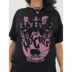Vintage Hex Girl Rock Band Graphic T-Shirt Soft Black Cotton With Pink Flame Monster Design Unisex Streetwear Summer Gift For Christian Outfit Goth Money Shirt Casual Commuter Wear Concert Wear