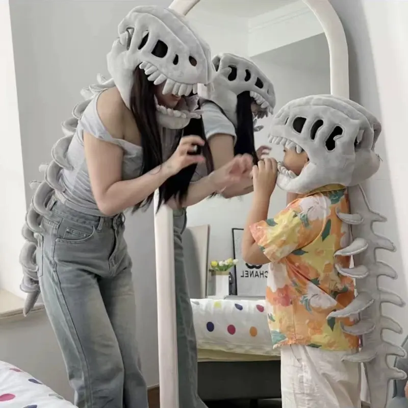 Halloween Dinosaur Skeleton Themed Design Costume Headpiece, Dinosaur Mask Cosplay, Funny Role Play Plush Toy, Creative Prank Party Props Gift for Girlfriend, Kids, Family & Friends