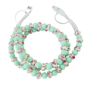 4 in 1 Acrylic Beaded Charging Cable Creative Design，Compatible with all devices USB-C and Lightning interfaces, 3.3 feet in length, ideal for women for fast charging,Holiday gifts, New Year gifts