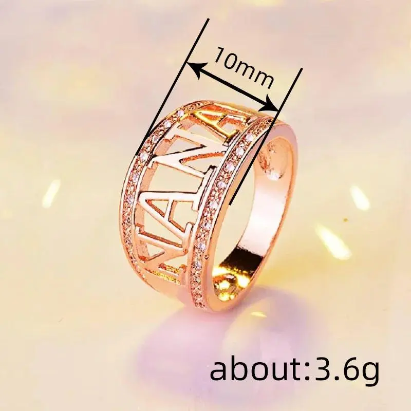 Rose Gold Nana Ring for Women, Crystal Rhinestone Letter Ring, Grandma Gift Jewelry, Meaningful Family Love Ring for Mother’s Day Birthday