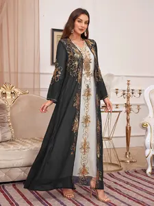 Kaftan Abaya Two-Piece Set with Belt, Sequins Embellished Dress, Elegant Loose-Fitting H-Type, All Seasons Fashion