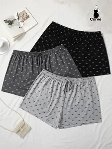 【Plus Size】 All Over Bow Print Knitted Pajama Shorts, Casual Comfy Loose Fit Sleep Shorts for Women, Women's Sleepwear for All Seasons, Loungewear, Homewear, Pjs
