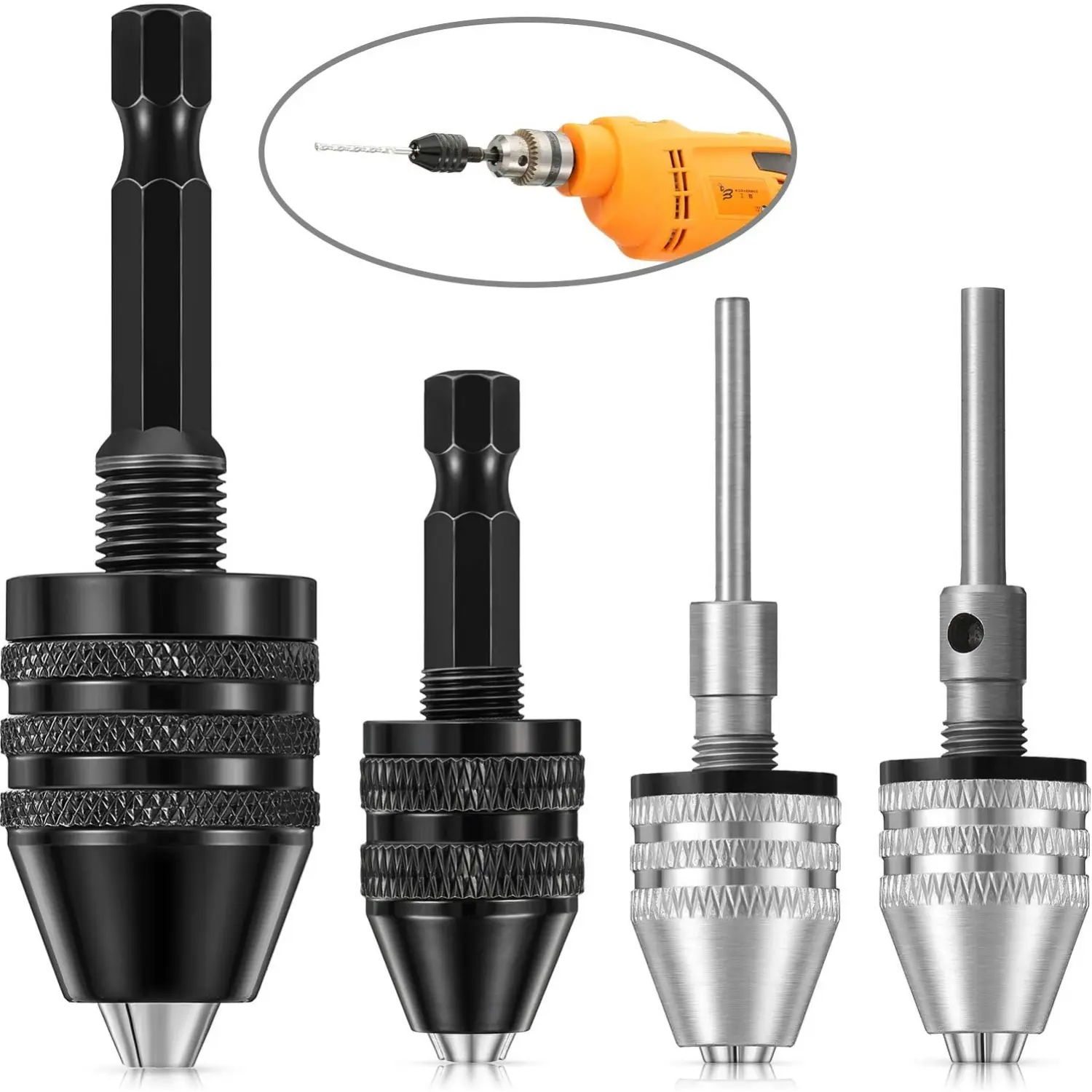 4 Pieces Keyless Drill Chuck 1/4, 1/8, 1/16 Inch Hex and Round Shanks Small Drill Chuck Change Adapter - Home Improvement.