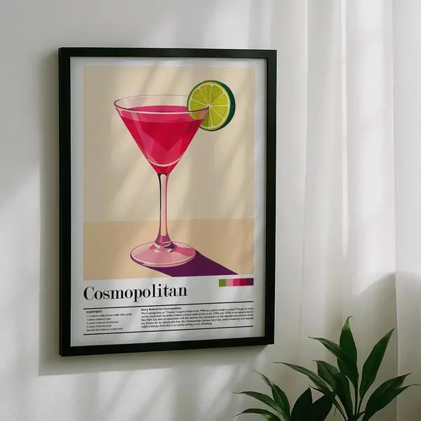 Vintage Cosmopolitan Cocktail Recipe Poster - Retro K Wall Art For Vintage Bar Decor