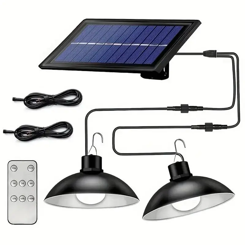Solar Powered Outdoor Light, 1 Count 2-head Solar Chandelier, Waterproof Outdoor Solar Light with Remote Control For Garden Corridor Pavilion House La