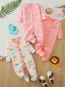 Cute Safari Baby Alert! 3-Pack Pink Footie Set | Soft Cotton Floral Outfits for Baby Girls